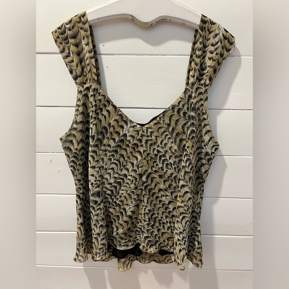 ALGO Size 22 – Beige & Black Feather Print Sleeveless Top - Picture 8 of 8